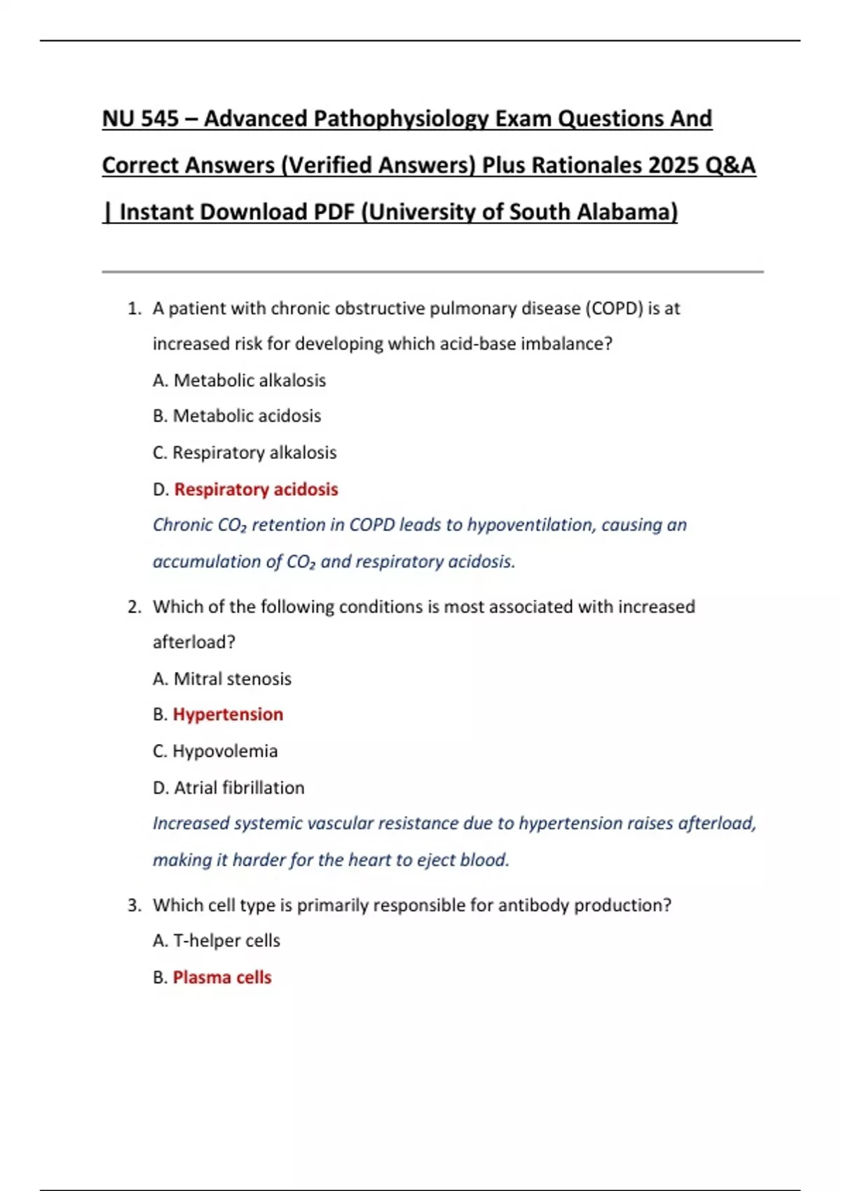 Bundle for NU 545 – Advanced Pathophysiology Exam Questions and Correct Answers (Verified ...