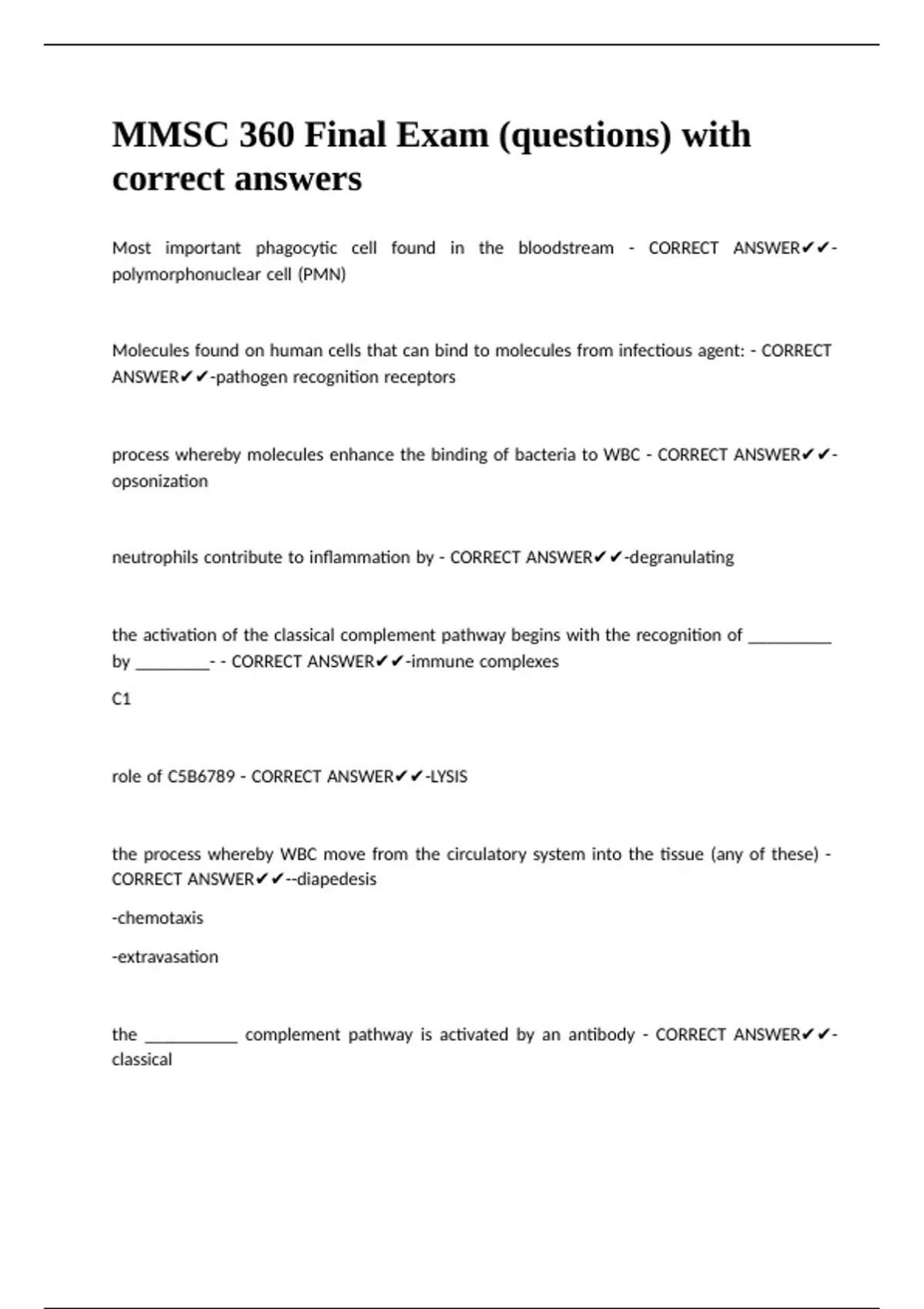 MMSC 360 Final Exam (questions) with correct answers - MMSC - Stuvia US
