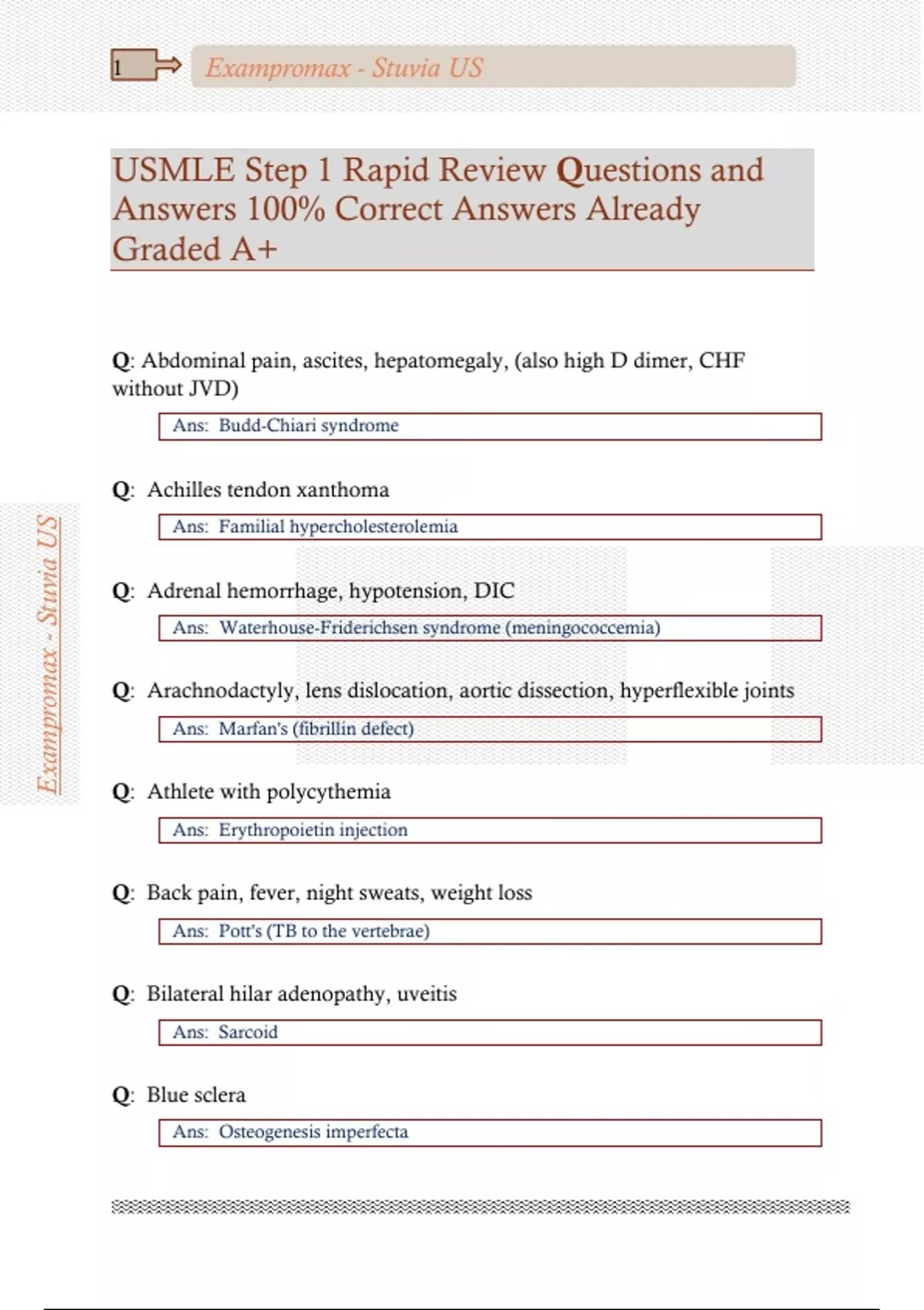 USMLE Step 1 Rapid Review Questions and Answers 100% Correct Answers ...