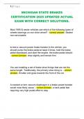 MICHIGAN STATE BRAKES  CERTIFICATION 2025 UPDATED ACTUAL  EXAM WITH CORRECT SOLUTIONS&period;