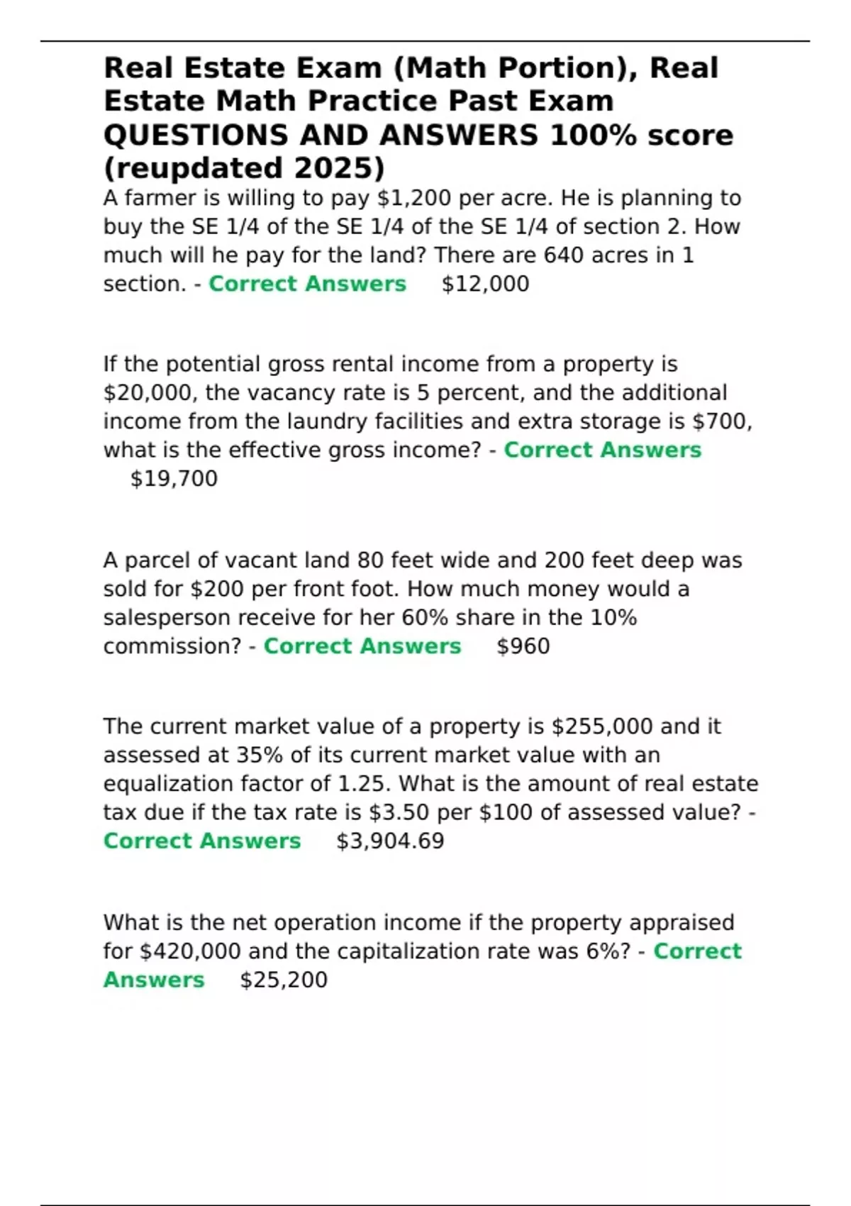 Real Estate Math Question Example Real Estate Exam (Math Portion), Real Estate Math Practice Past Exam ...