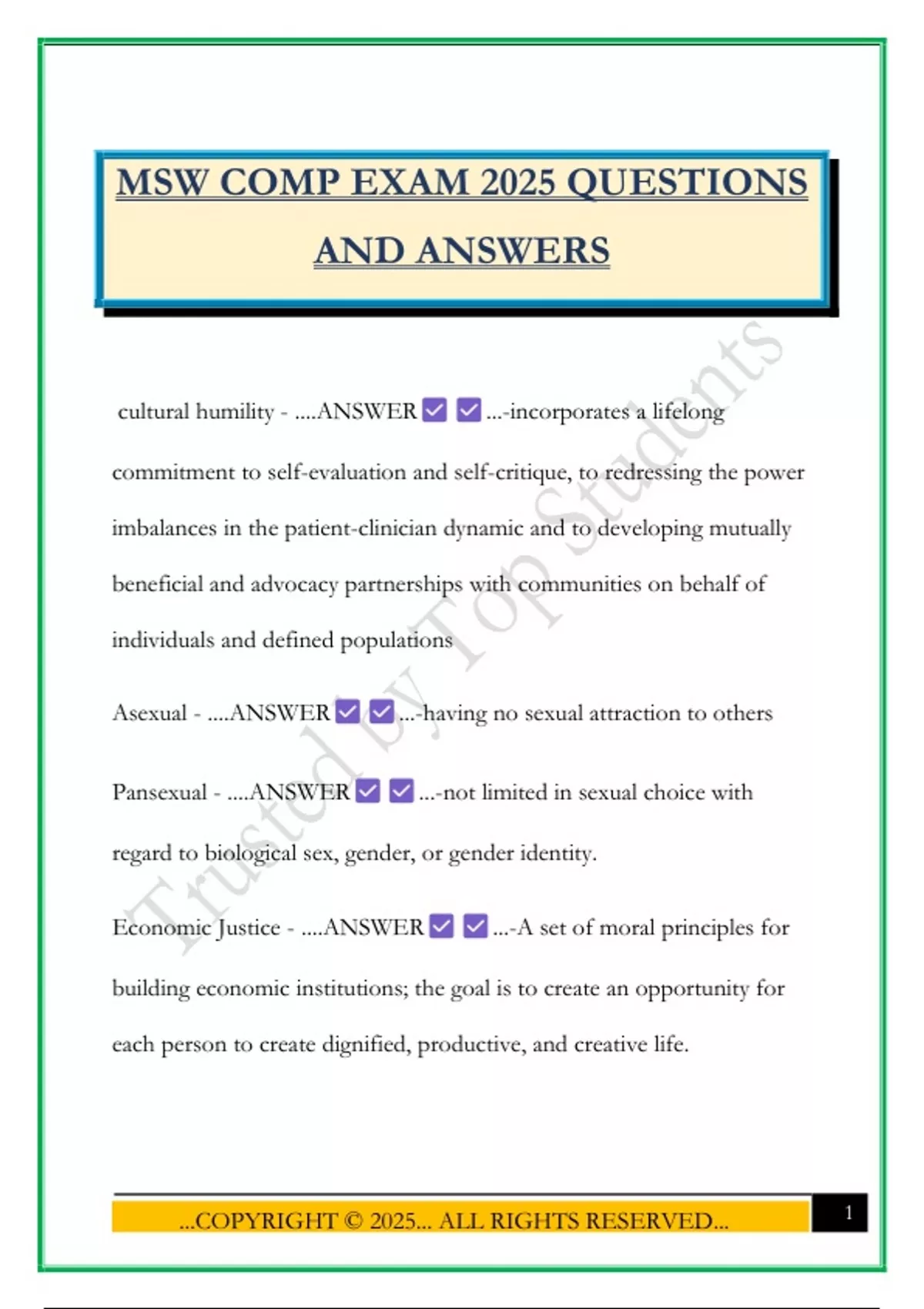 MSW COMP EXAM 2025 QUESTIONS AND ANSWERS - Msw - Stuvia US
