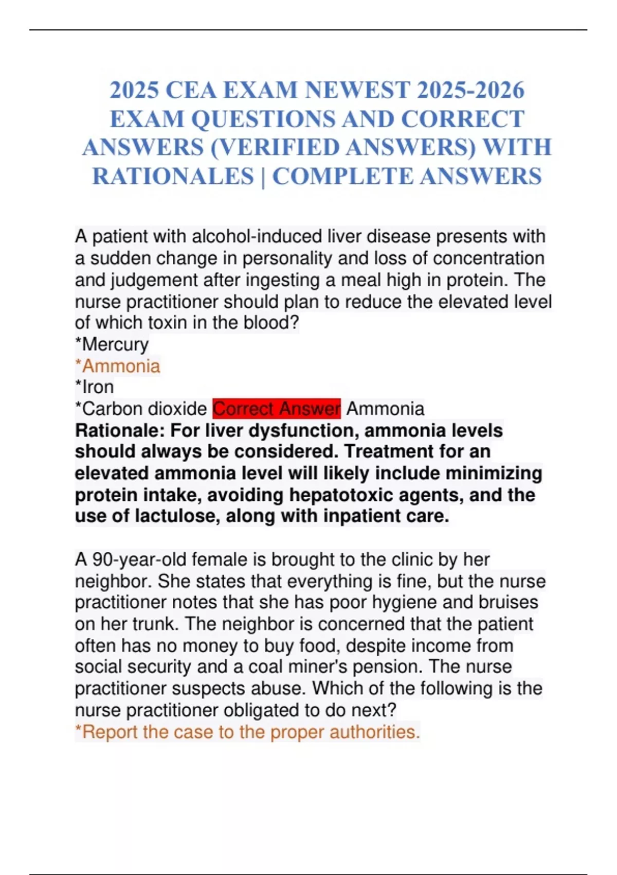 2025 CEA EXAM NEWEST EXAM QUESTIONS AND CORRECT ANSWERS (VERIFIED ...