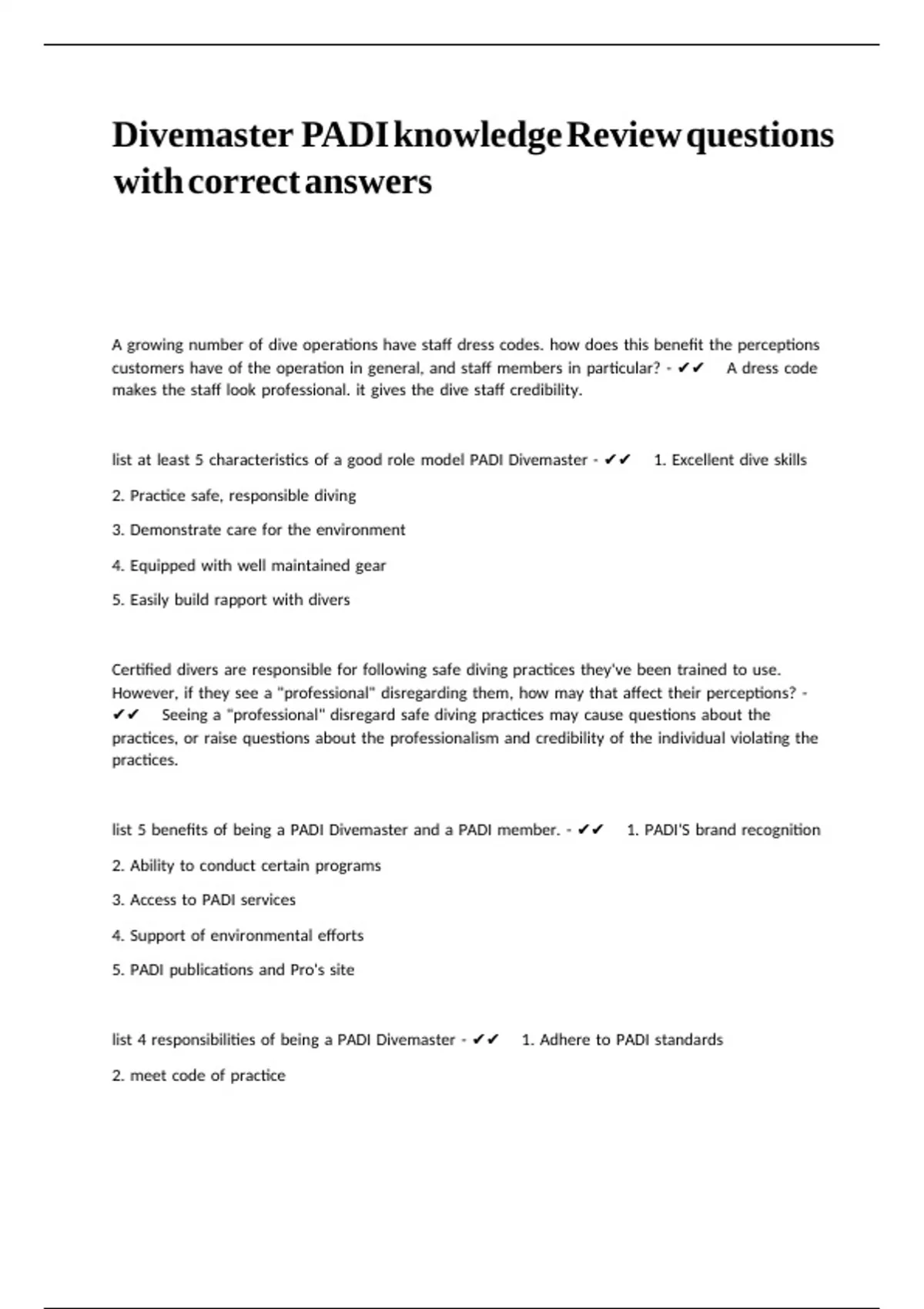 Divemaster PADI knowledge Review questions with correct answers ...