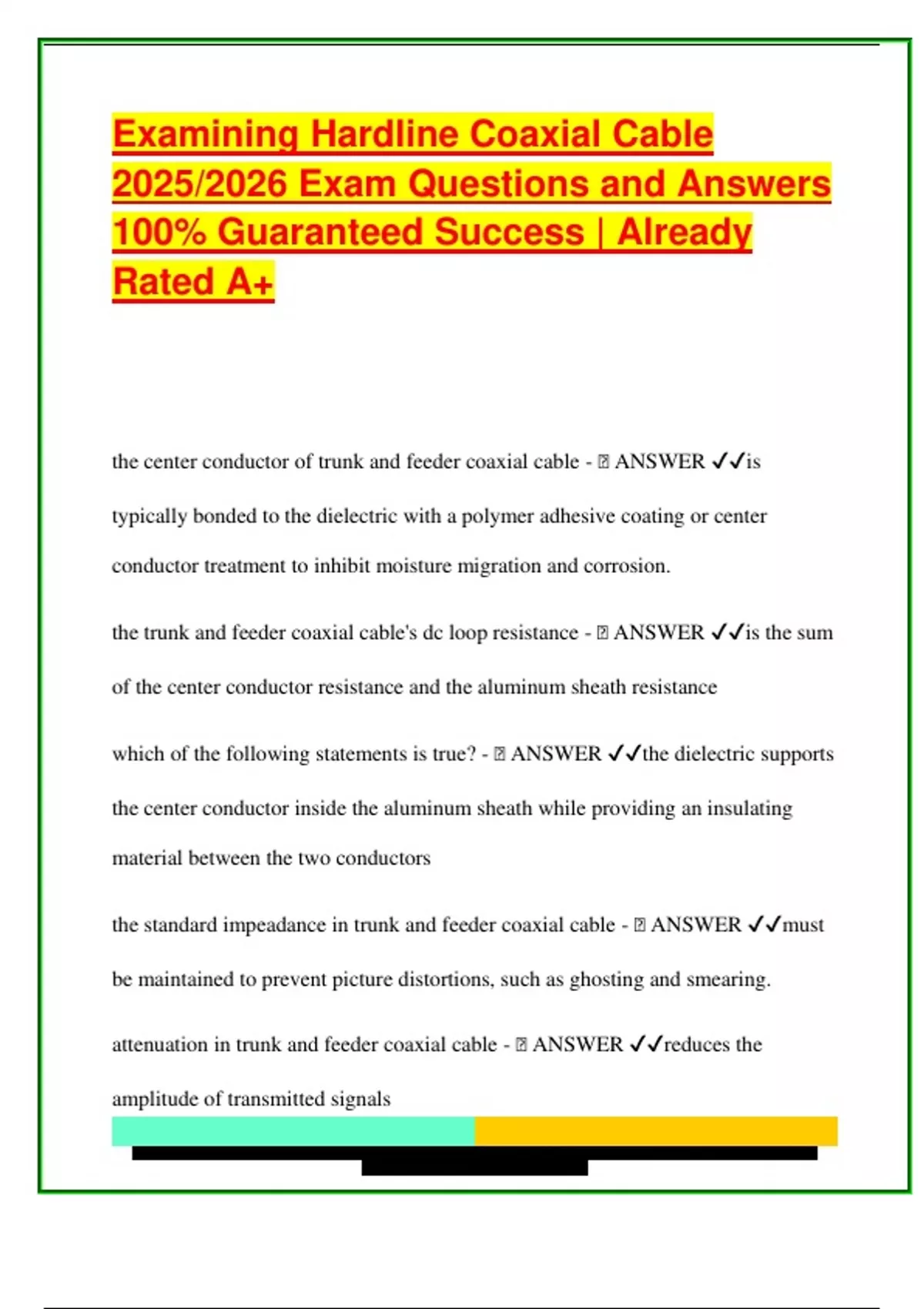Examining Hardline Coaxial Cable 2025/2026 Exam Questions and Answers ...