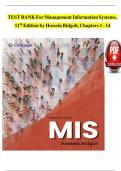 TEST BANK For Management Information Systems&comma; 11th Edition by Hossein Bidgoli&comma; Verified Chapters 1 - 14&comma; Fully Complete A&plus; Guide Newest Version