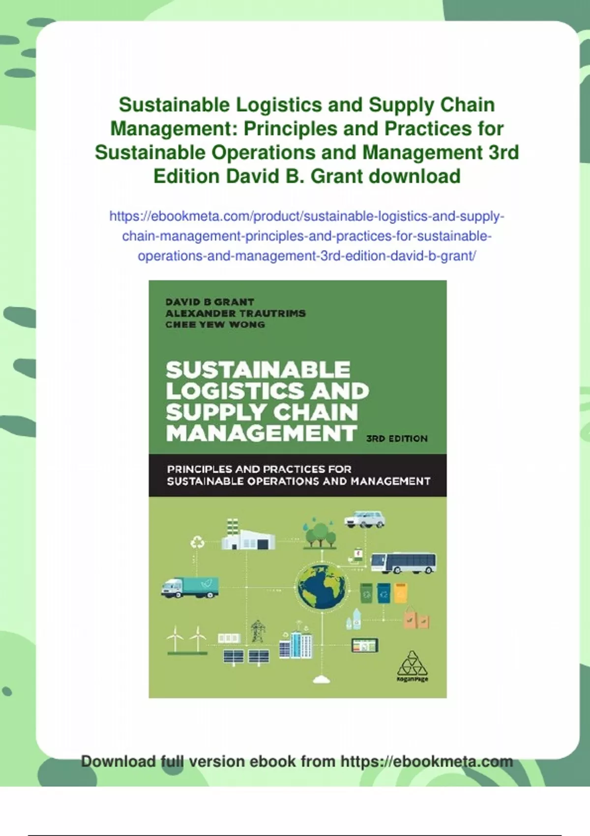 Summary Sustainable Logistics and Supply Chain Management: Principles ...