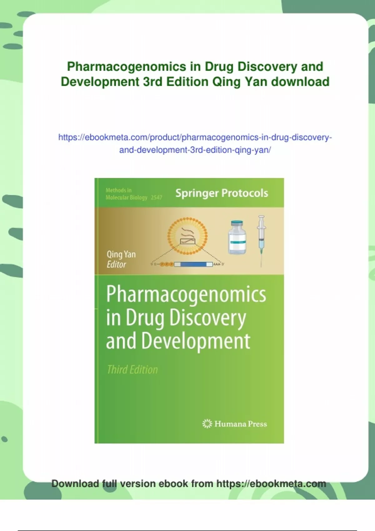 Summary Pharmacogenomics in Drug Discovery and Development 3rd Edition ...