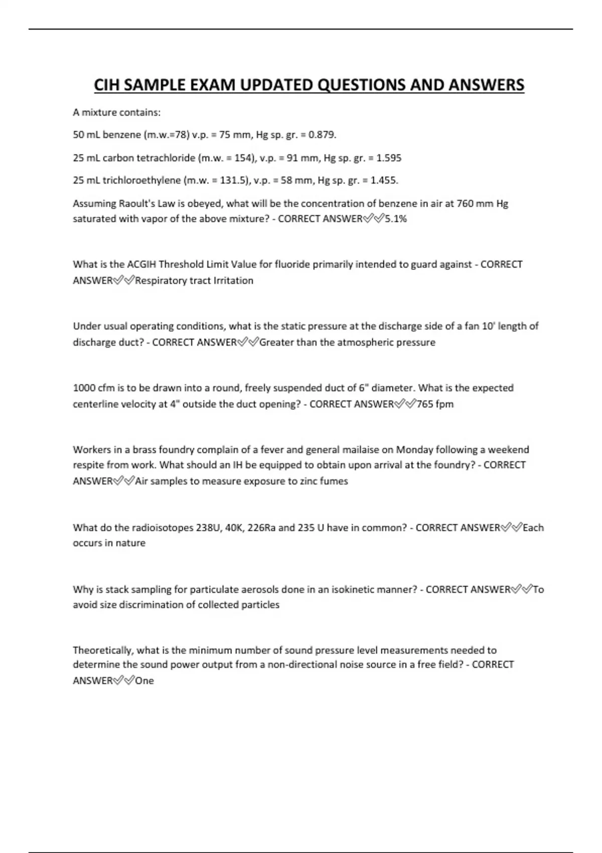 CIH SAMPLE EXAM UPDATED QUESTIONS AND ANSWERS - CIH - Stuvia US