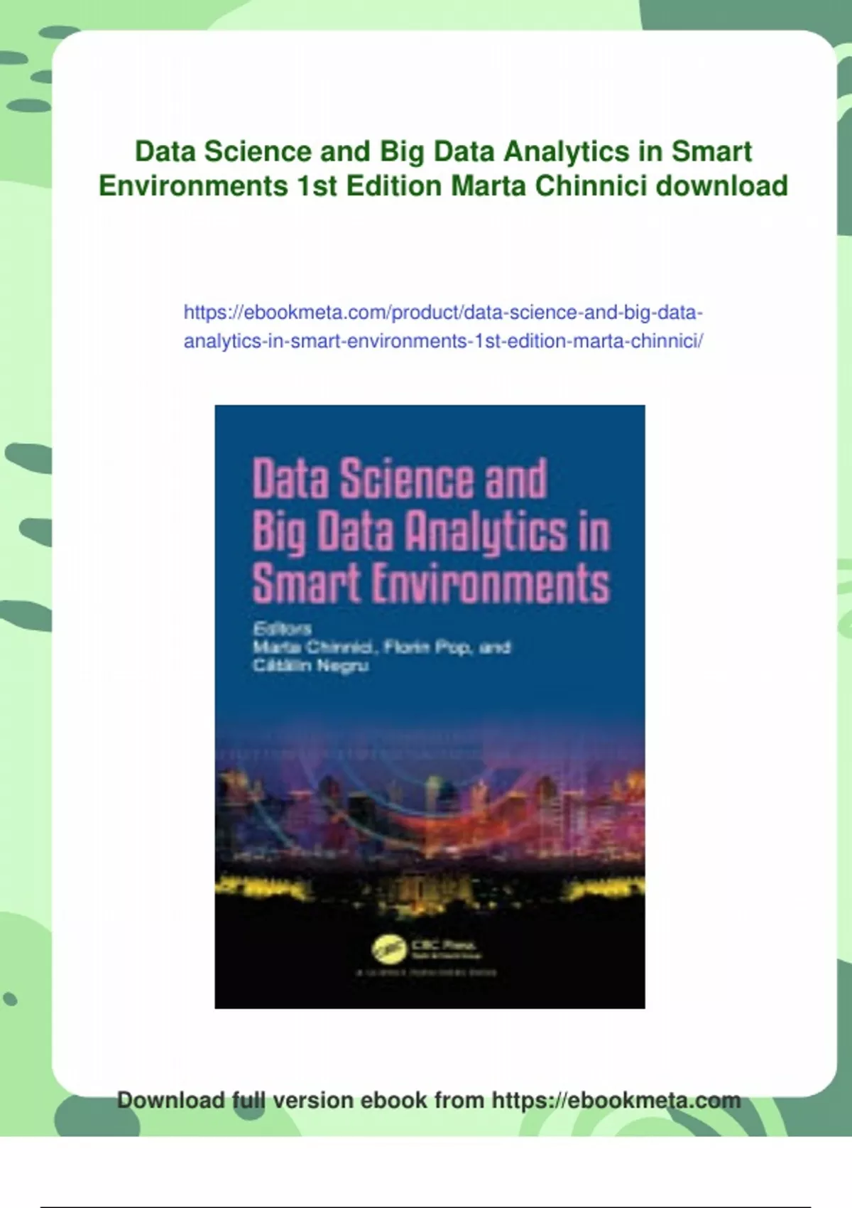 Summary Data Science and Big Data Analytics in Smart Environments 1st ...