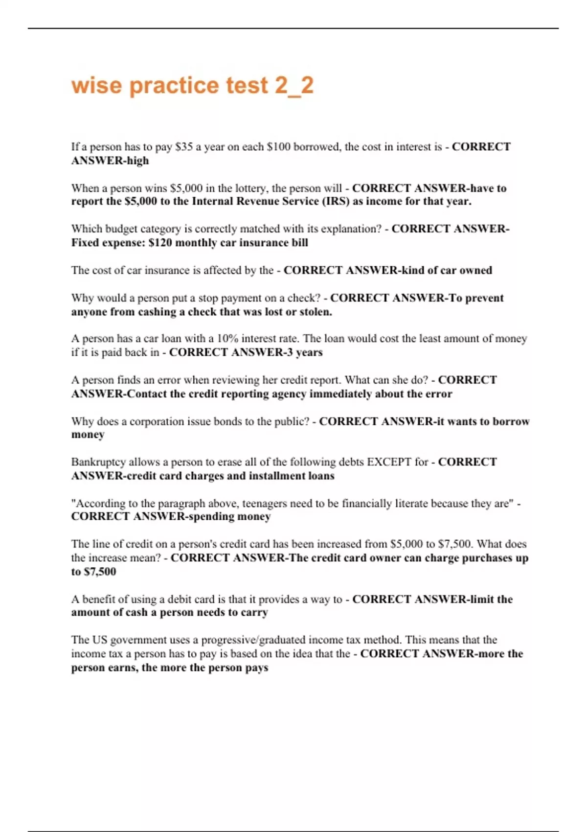 wise practice test 2_2 Updated 2025 with complete solution - Wise ...