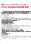 CPJE Practice Exam Questions with Detailed Rationales California Pharmacy Jurisprudence Exam Prep 2025 questions and answers NEW&excl;&excl;&excl;&period;pdf