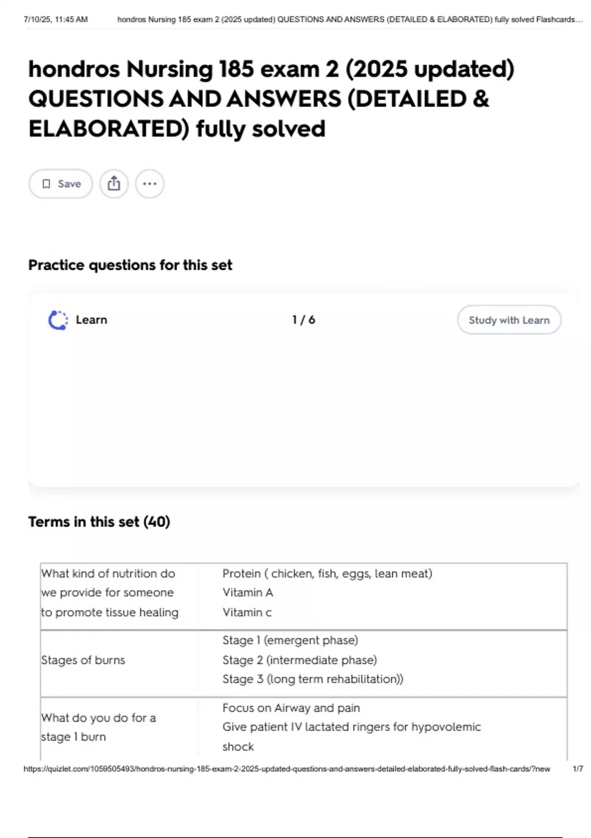 hondros Nursing 185 exam 2 (2025 updated) QUESTIONS AND ANSWERS ...