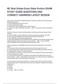 NC Real Estate Exam State Portion EXAM STUDY GUIDE QUESTIONS AND CORRECT ANSWERS LATEST REVIEW