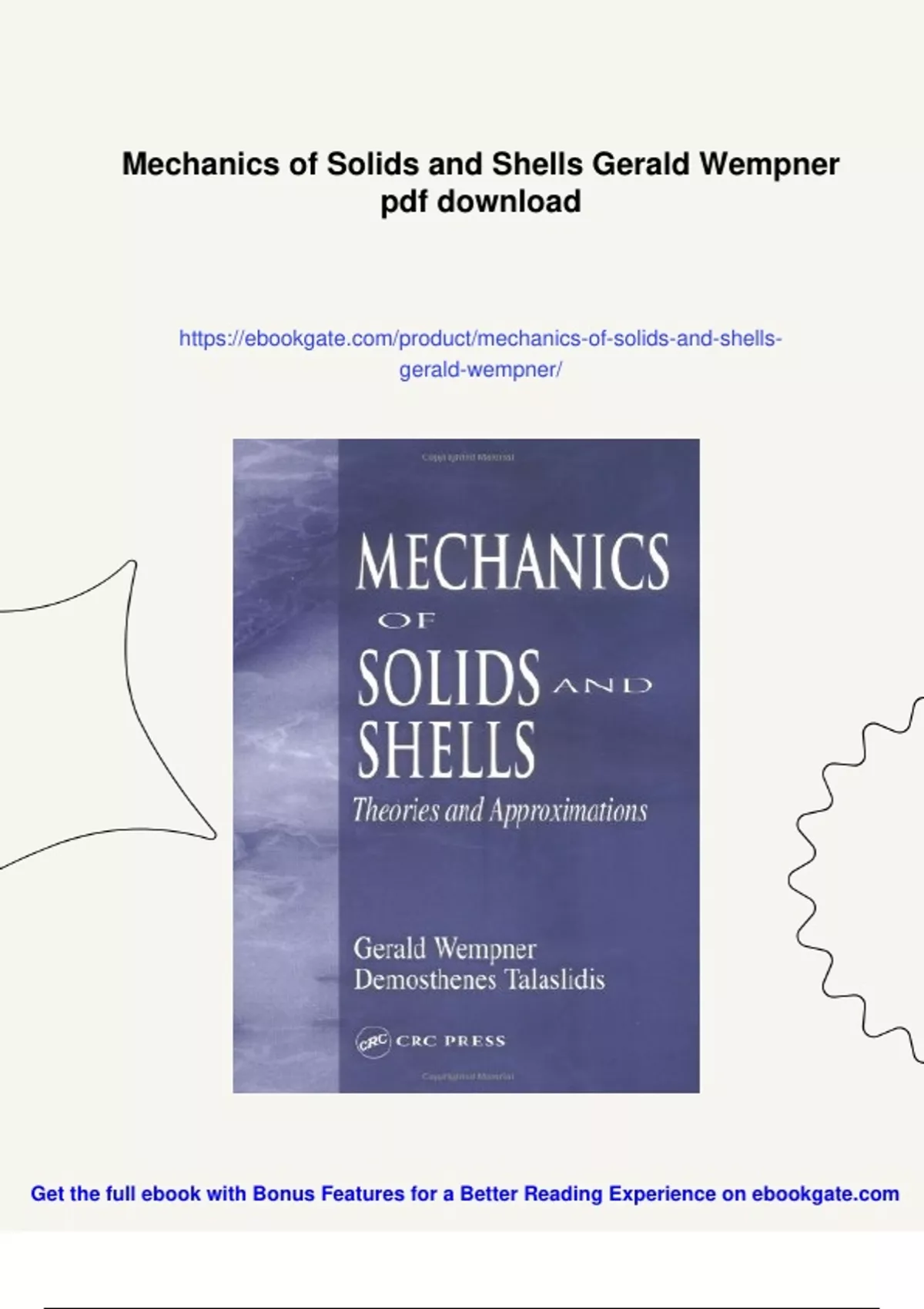 Shell Mechanics Summary Mechanics of Solids and Shells Gerald Wempner - Digital ...