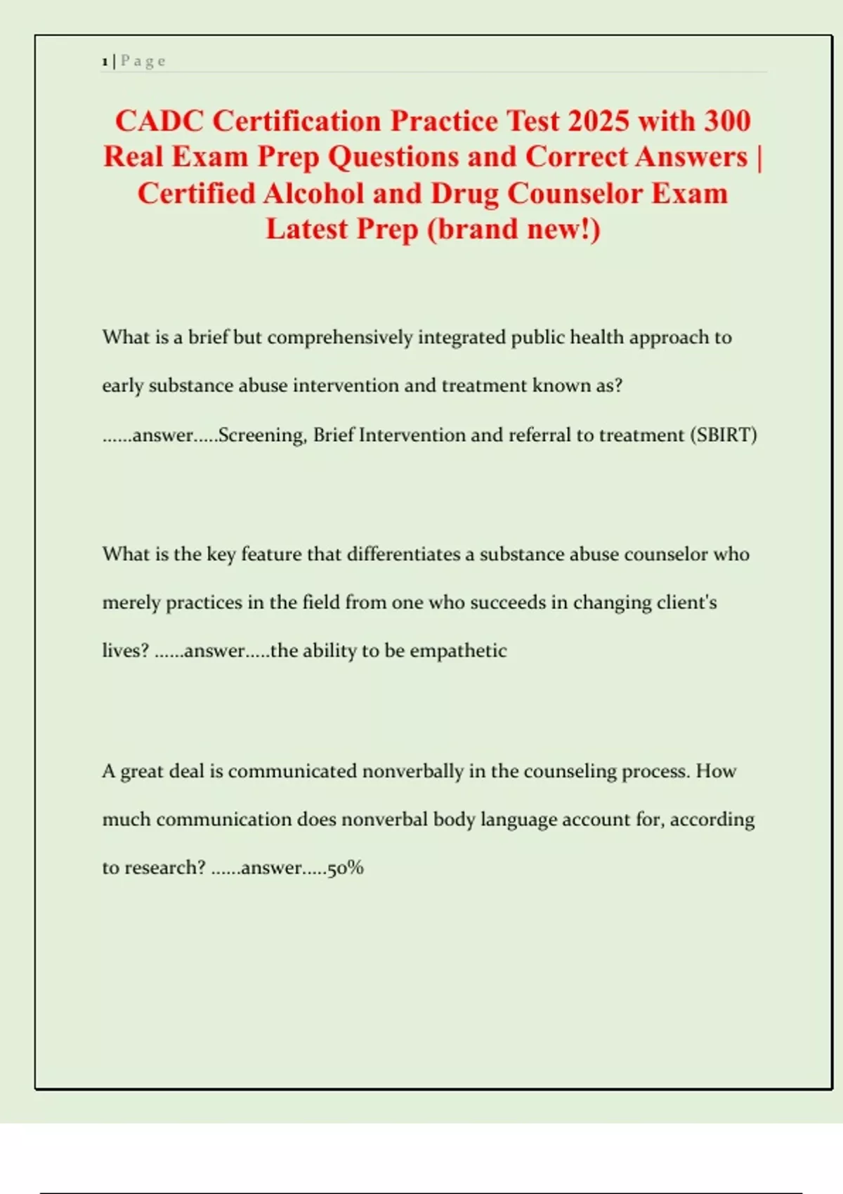 CADC Certification Practice Test 2025 with 300 Real Exam Prep Questions ...