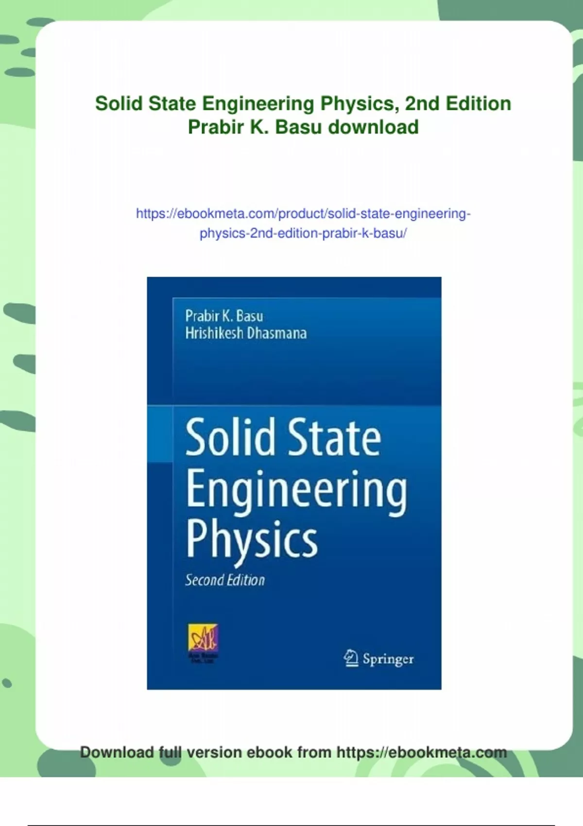 Engineer Basu Summary Solid State Engineering Physics, 2nd Edition Prabir K. Basu ...