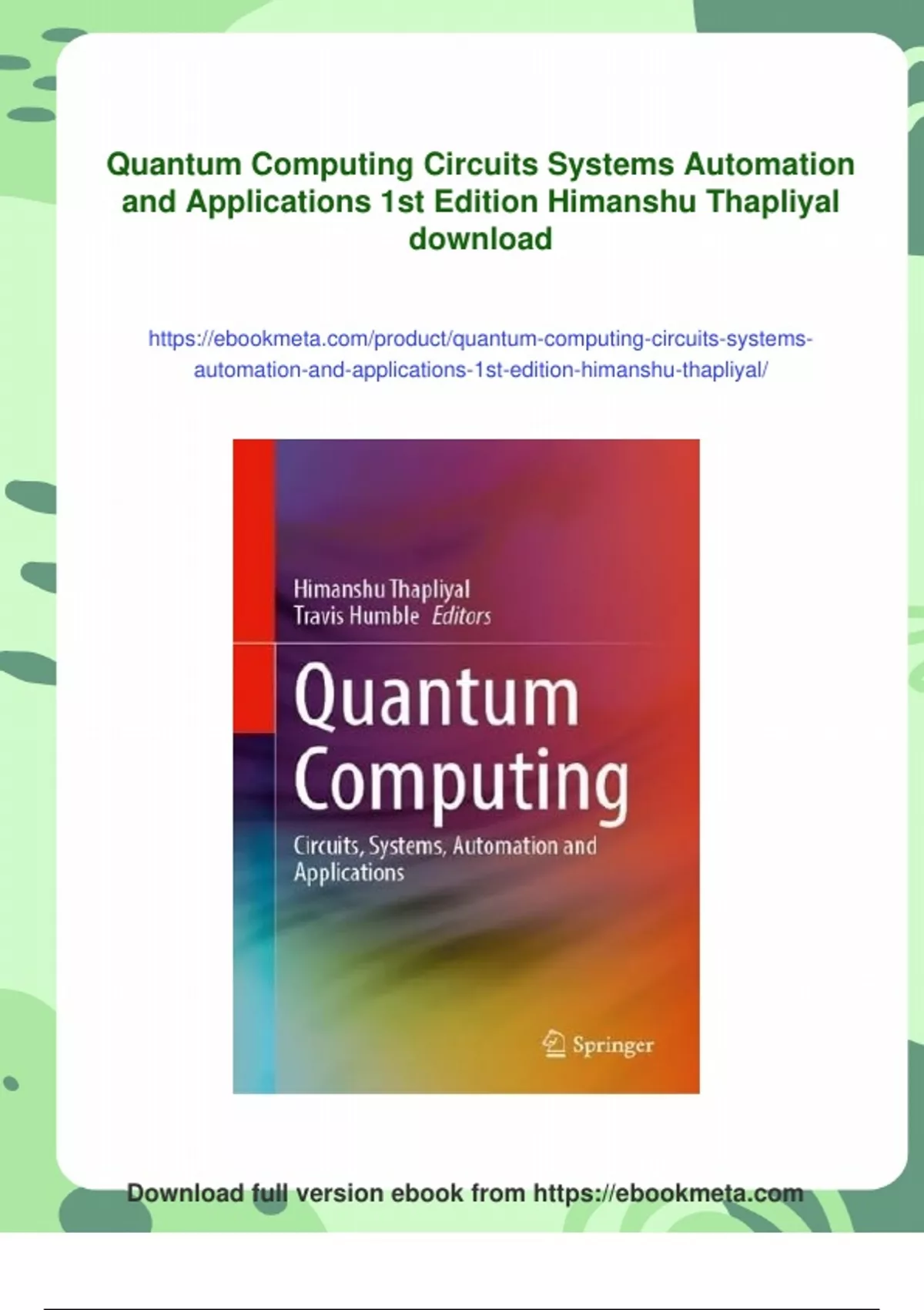 Summary Quantum Computing Circuits Systems Automation and Applications ...