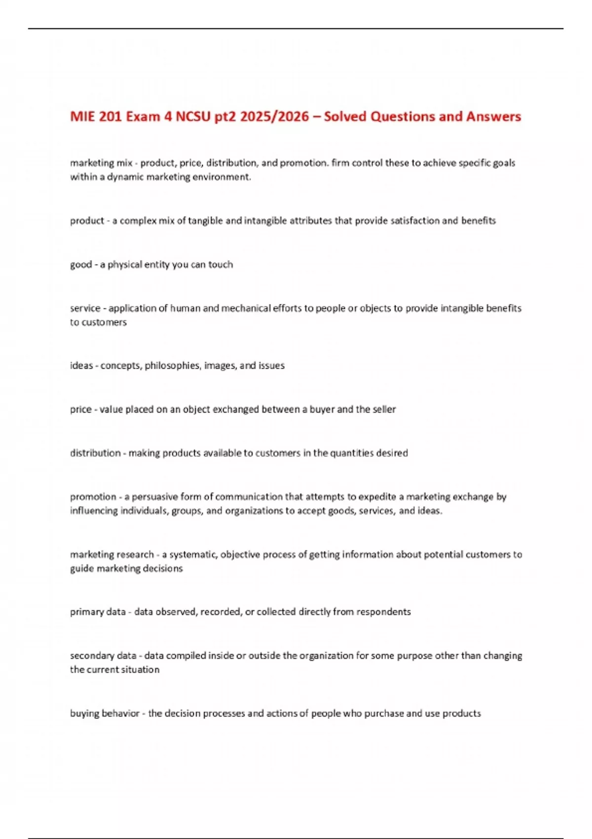 MIE 201 Exam 4 NCSU pt2 2025/2026 – Solved Questions and Answers - MIE ...