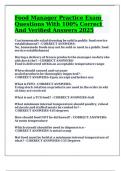 Food Manager Practice Exam Questions With 100&percnt; Correct And Verified Answers 2025