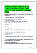 Food Manager Certification Exam Questions With 100&percnt; Correct And Verified Answers 2025