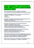 Food Manager Exam Questions With 100&percnt; Correct And Verified Answers 2025