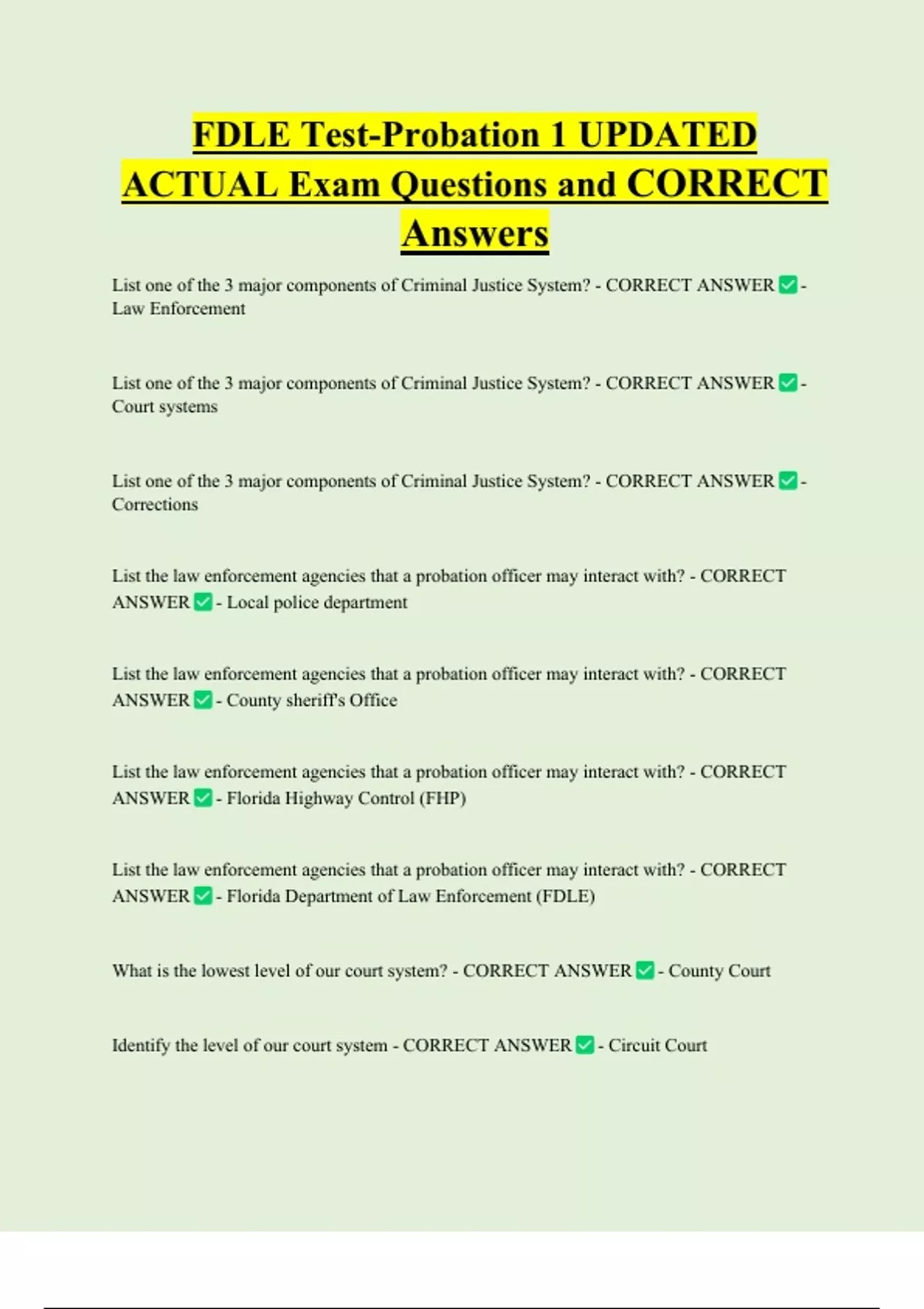 Fdle State Test FDLE Test-Probation 1 UPDATED ACTUAL Exam Questions and CORRECT Answers ...