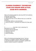 FLORIDA PHARMACY TECHNICIAN  EXAM 2025 BRAND NEW ACTUAL  EXAM WITH ANSWERS&period; 