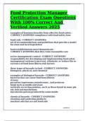 Food Protection Manager Certification Exam Questions With 100&percnt; Correct And Verified Answers 2025