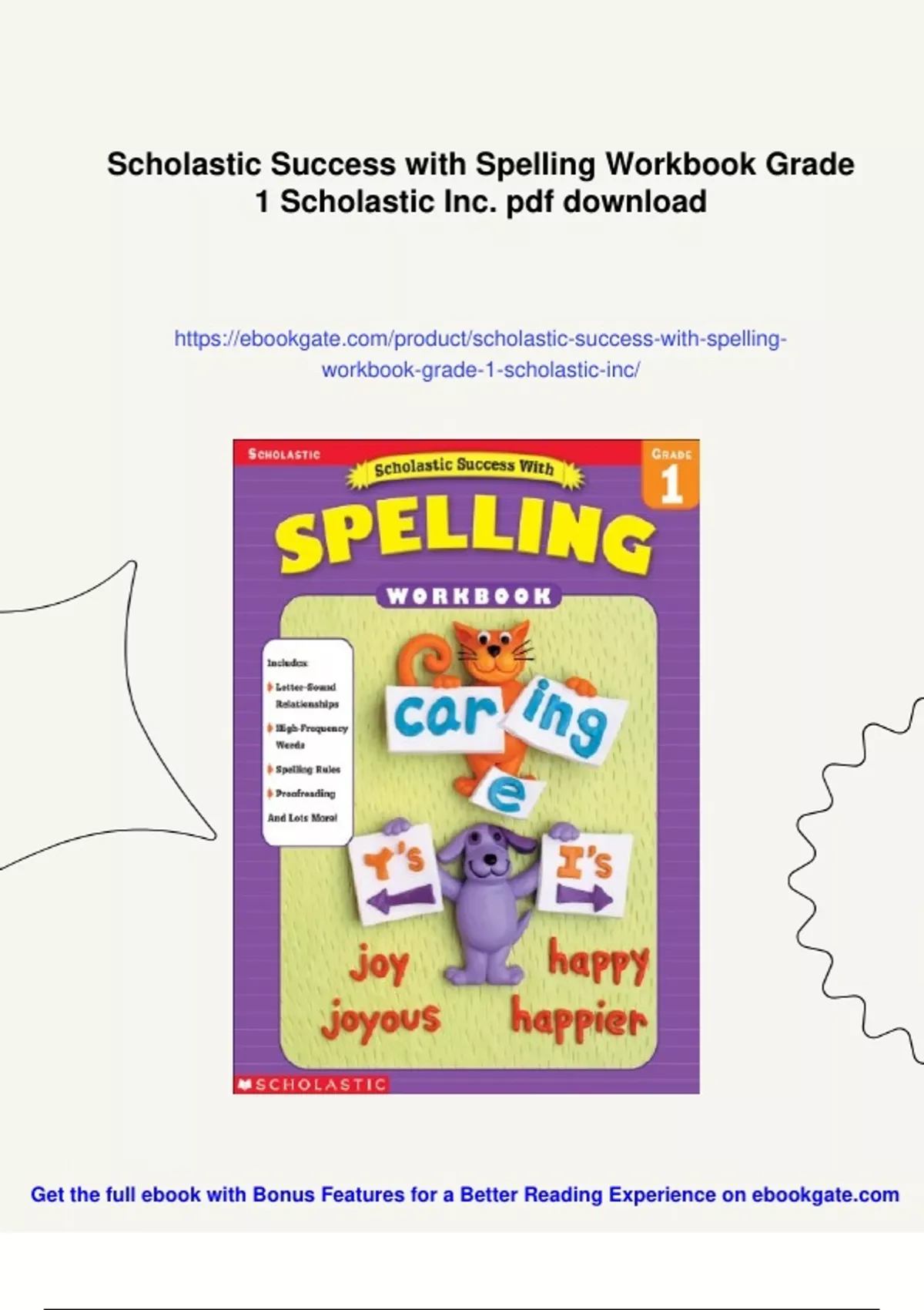 Summary Scholastic Success with Spelling Workbook Grade 1 Scholastic ...