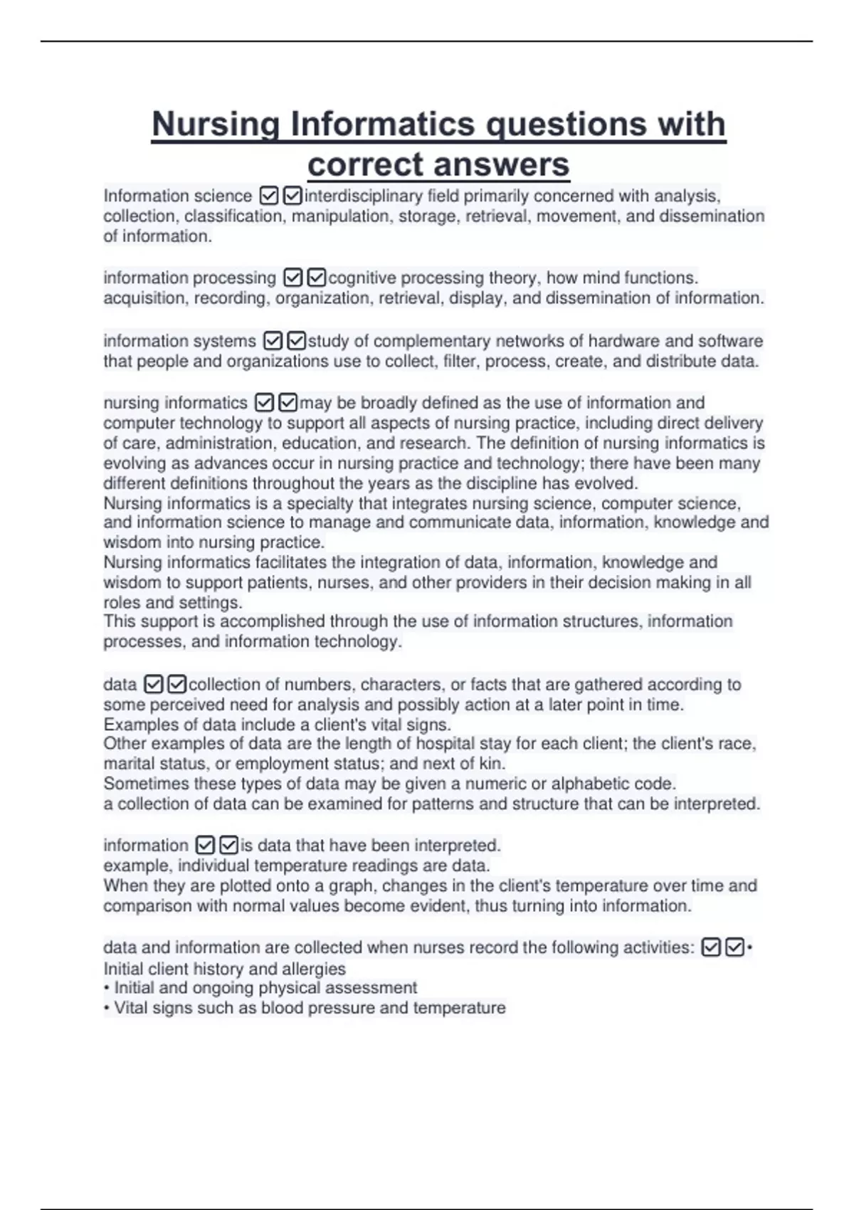Nursing Informatics questions with solutions - Nursing Informatics ...