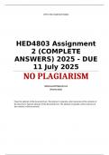 HED4803 Assignment 2 &lpar;COMPLETE ANSWERS&rpar; 2025 - DUE 11 July 2025