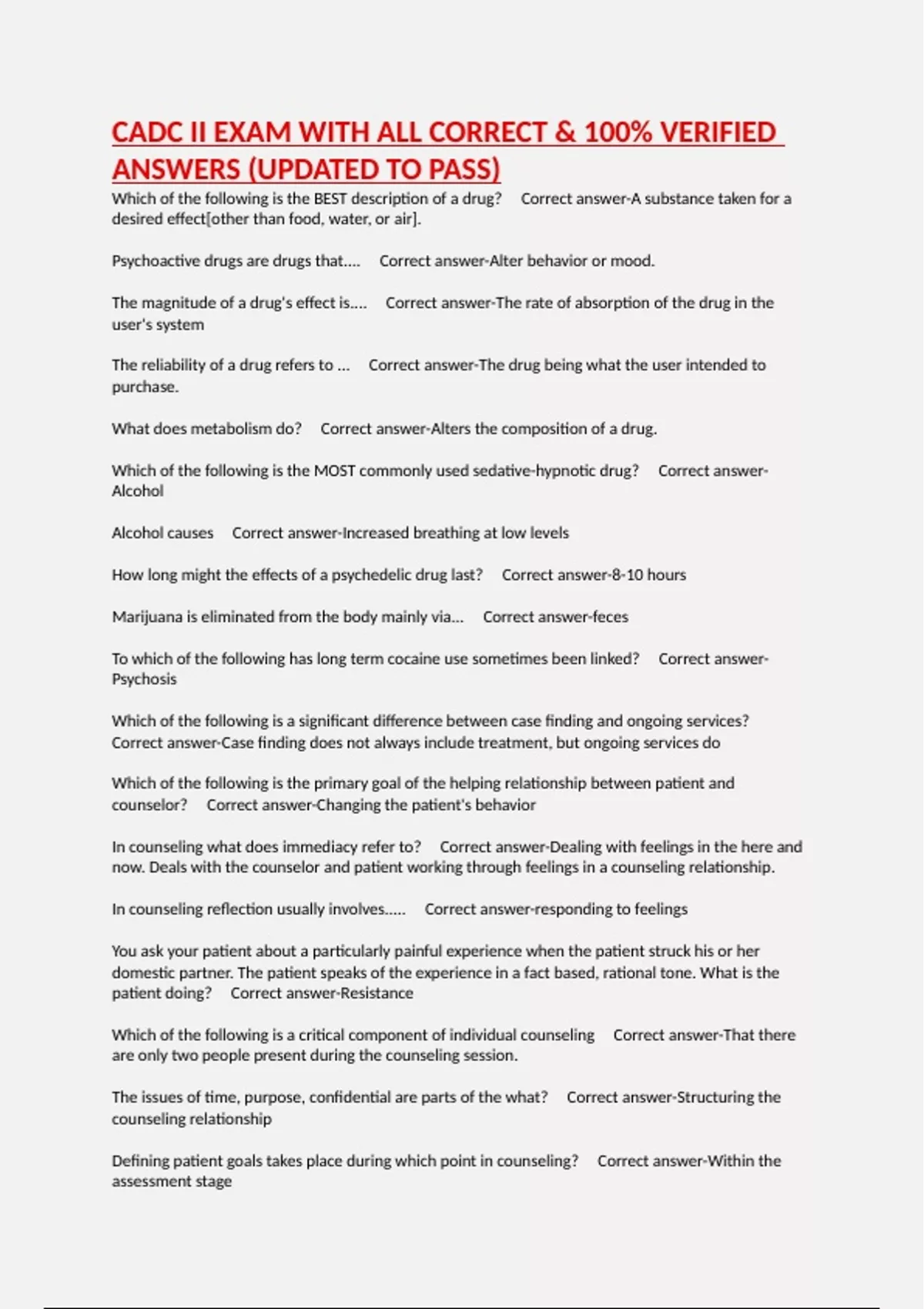 CADC II EXAM WITH ALL CORRECT & 100% VERIFIED ANSWERS (UPDATED TO PASS ...