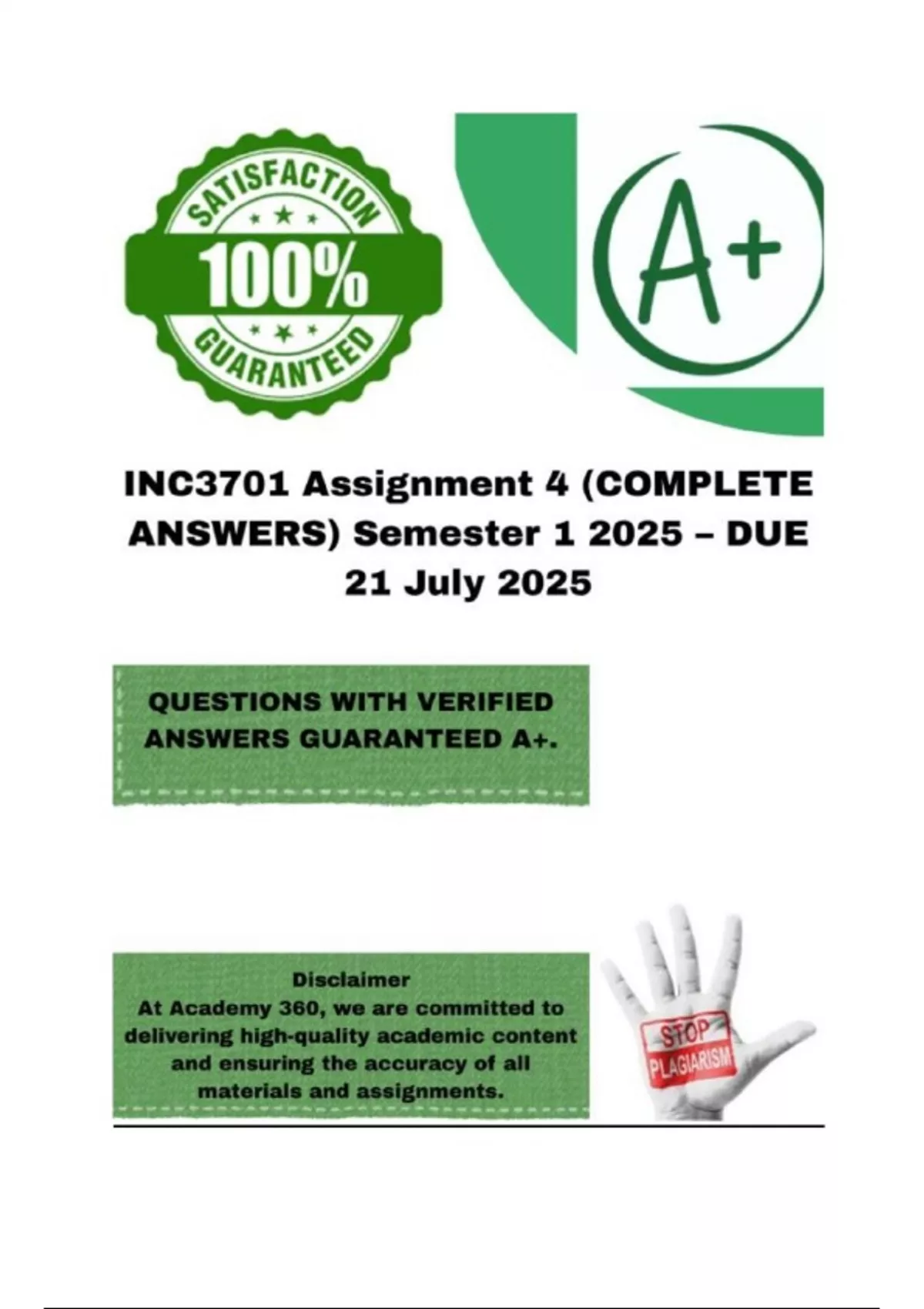 INC3701 Assignment 4 (COMPLETE ANSWERS) Semester 1 2025 – DUE 21 July ...