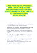 Illinois Pesticide Applicator FINAL  EXAM STUDY GUIDE 2025&sol;2026  ACCURATE QUESTIONS AND CORRECT  DETAILED ANSWERS WITH RATIONALES &vert;&vert;  100&percnt; GUARANTEED PASS  <RECENT VERSION> 