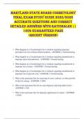 Maryland State Board Cosmetology  FINAL EXAM STUDY GUIDE 2025&sol;2026  ACCURATE QUESTIONS AND CORRECT  DETAILED ANSWERS WITH RATIONALES &vert;&vert;  100&percnt; GUARANTEED PASS  <RECENT VERSION> 