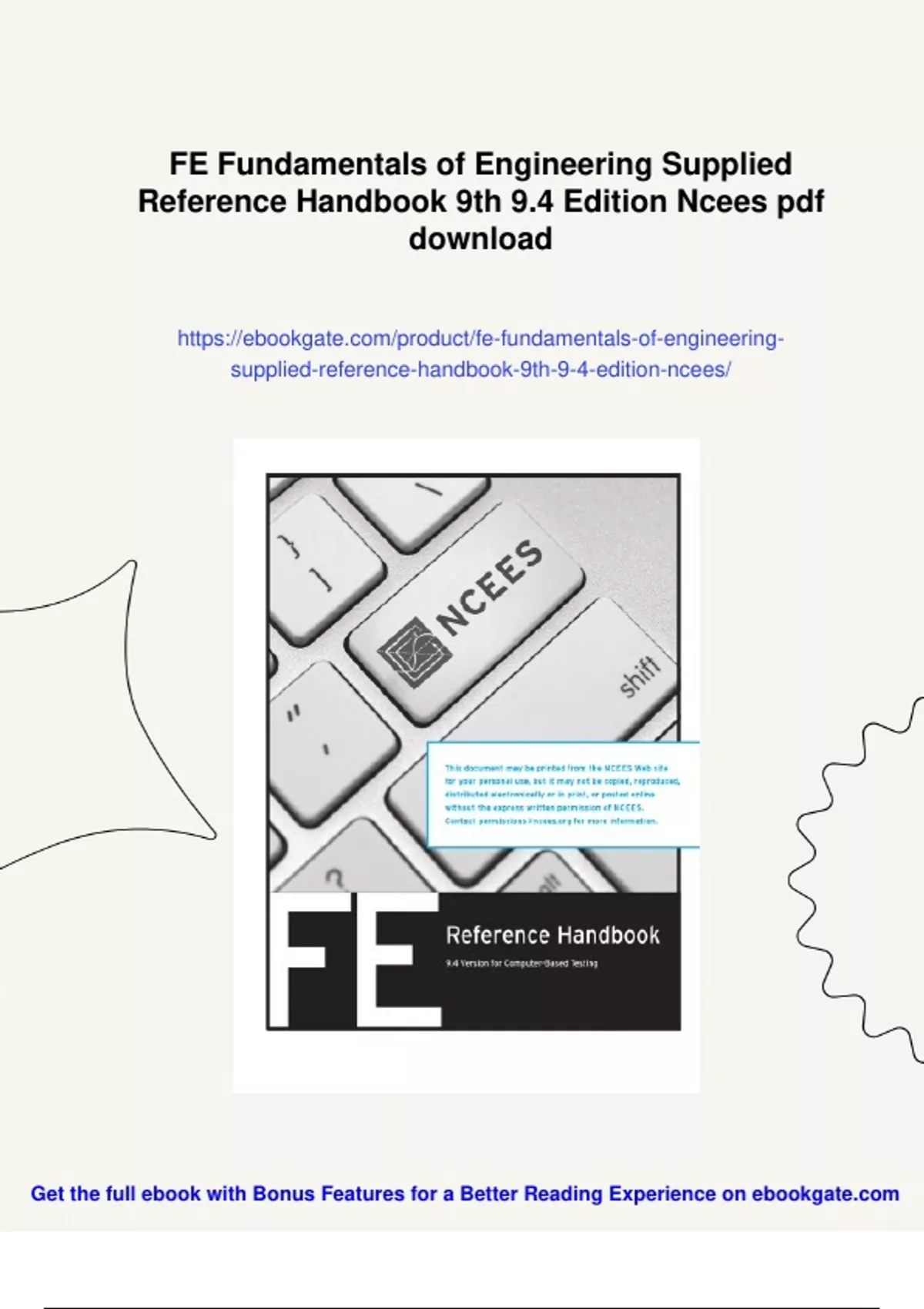 Summary FE Fundamentals of Engineering Supplied Reference Handbook 9th ...