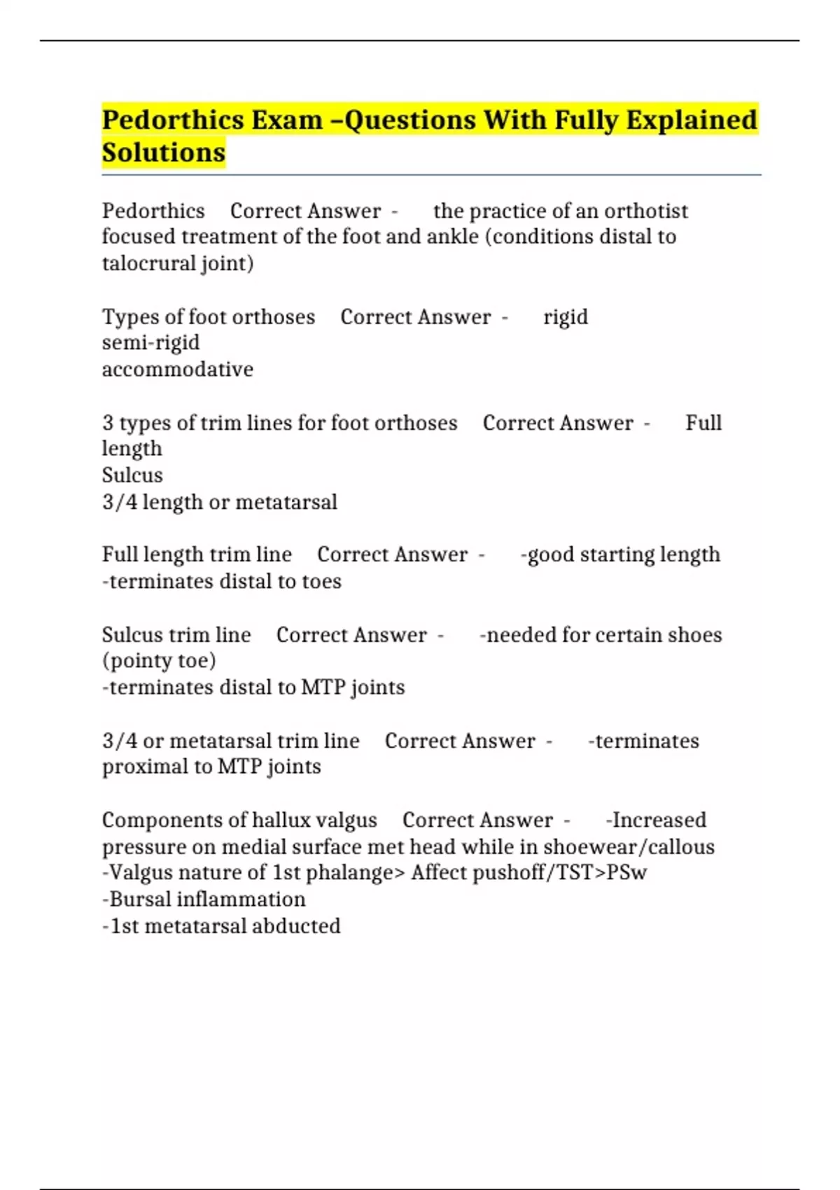 Fully Explained Pedorthics Exam –Questions With Fully Explained Solutions - PEDORTHIC ...