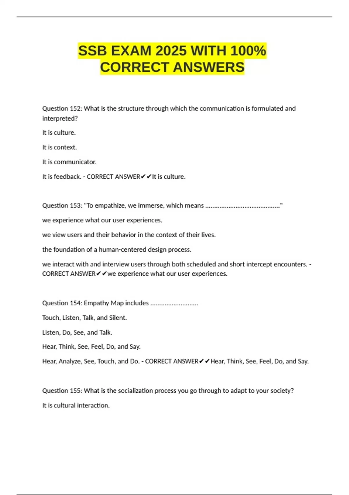 SSB EXAM 2025 WITH 100% CORRECT ANSWERS - SSB E - Stuvia US