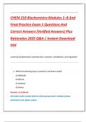 CHEM 210 Biochemistry Modules 1&ndash;8 And  Final Practice Exam 1 Questions And  Correct Answers &lpar;Verified Answers&rpar; Plus  Rationales 2025 Q&A &vert; Instant Download  PDF