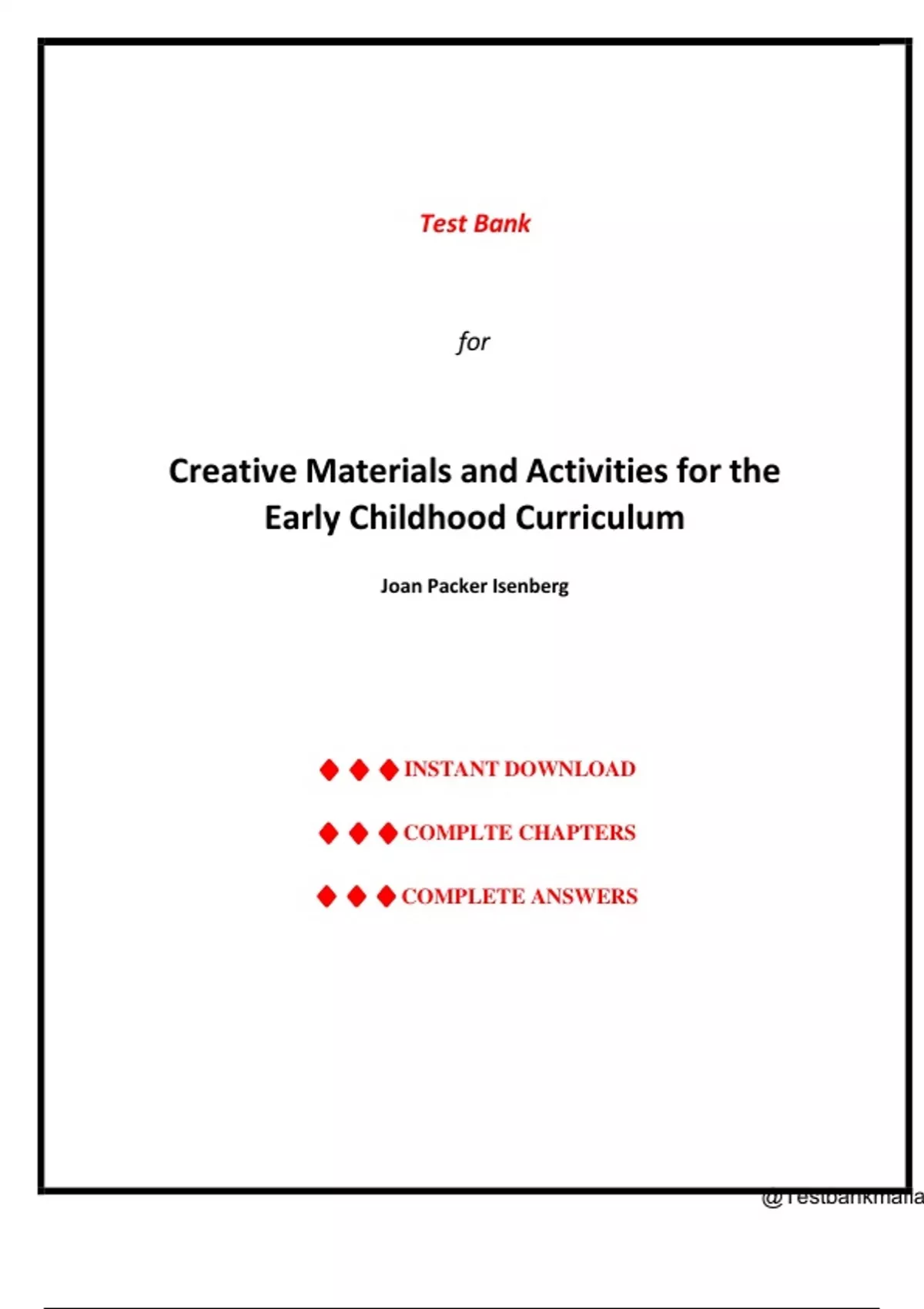 Test Bank For Creative Materials and Activities for the Early Childhood ...