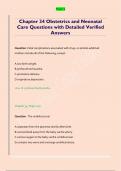 Chapter 34 Obstetrics and Neonatal  Care Questions with Detailed Verified  Answers