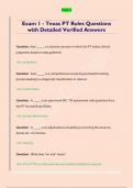 Exam 1 - Texas PT Rules Questions  with Detailed Verified Answers 