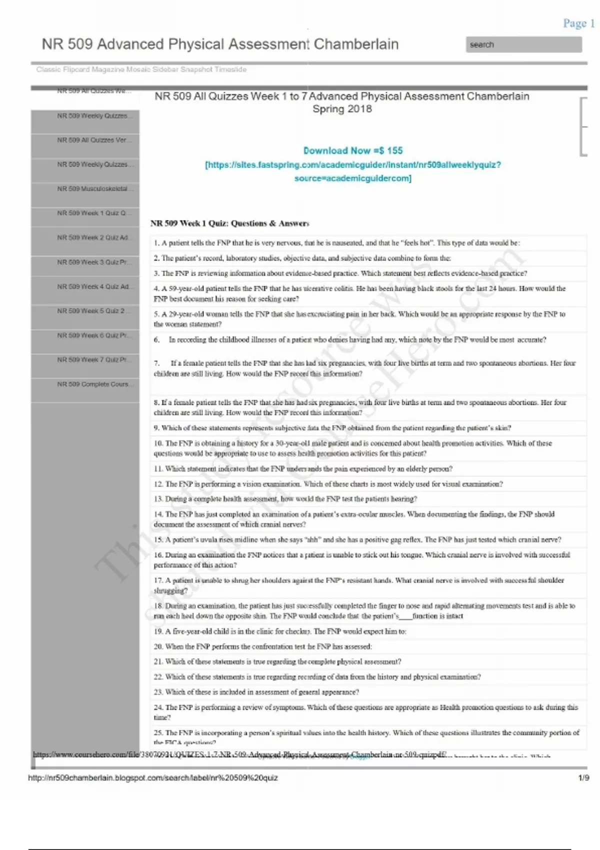 NR 509 Advanced Physical Assessment Chamberlain nr 509 quiz Week 1-7 ...