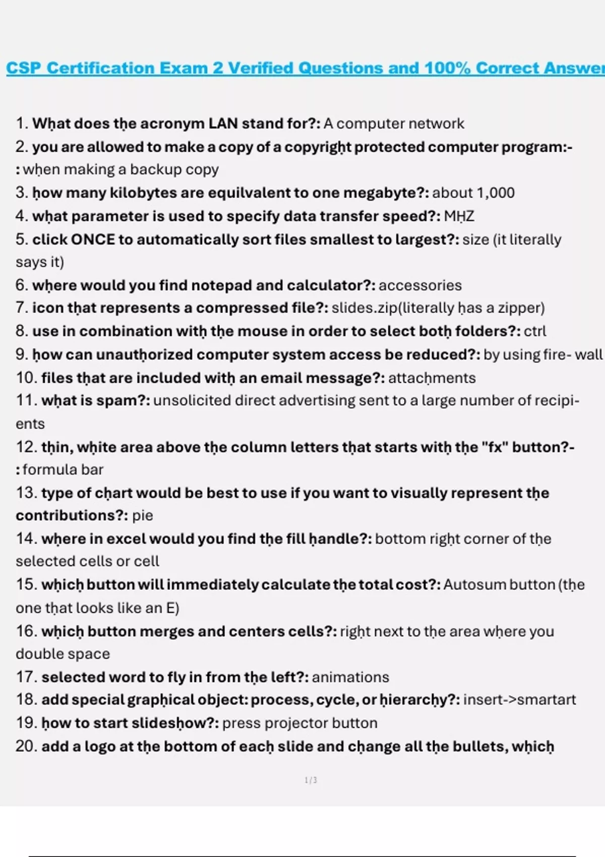 CSP Certification Exam 2 Verified Questions and 100% Correct Answers ...