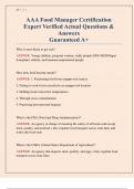 AAA Food Manager Certification &ndash; Expert Verified Actual Questions and Answers for Guaranteed Pass