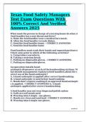 Texas Food Safety Managers Test Exam Questions With 100&percnt; Correct And Verified Answers 2025