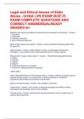 Legal and Ethical Issues of Elder Abuse Unitek - LVN EXAM QUIZ 23 EXAM COMPLETE QUESTIONS AND CORRECT ANSWERS&vert;ALREADY GRADED A&plus;