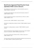 Real Estate Appraisal Final Practice Exam Questions With Correct Answers