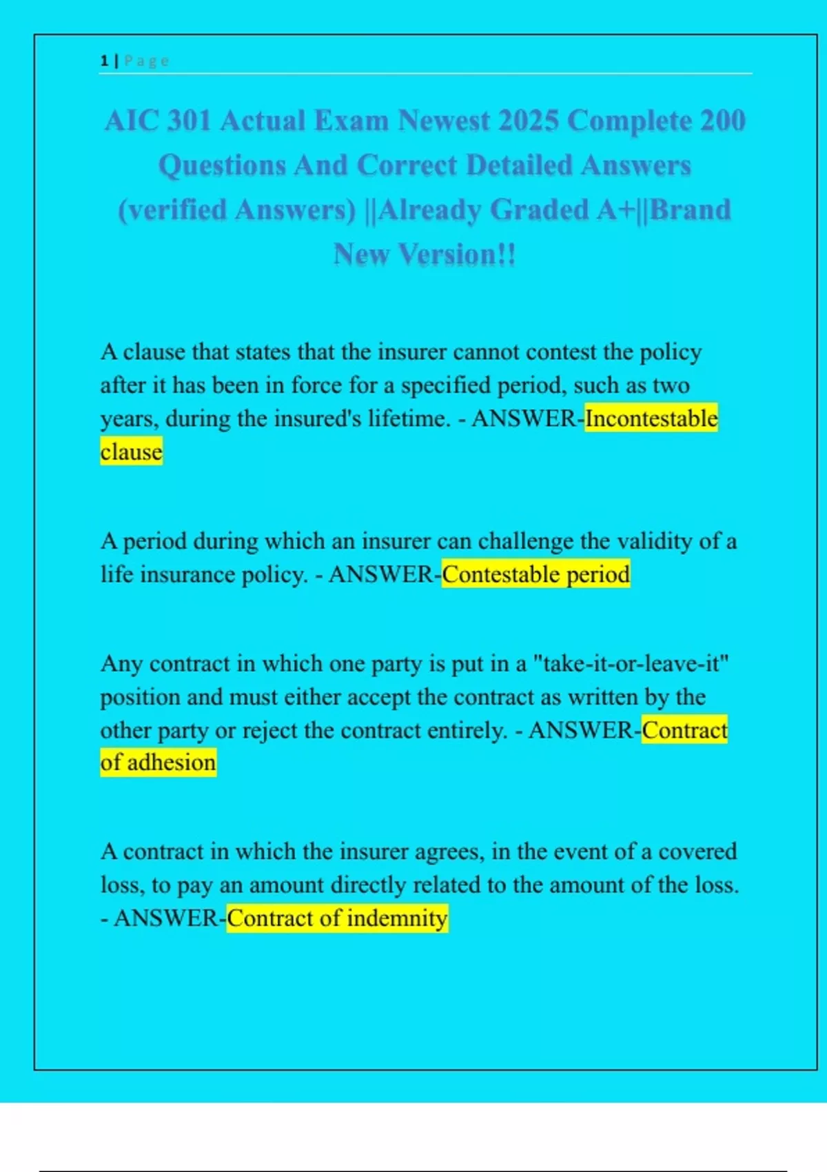 AIC 301 Actual Exam Newest 2025 Complete 200 Questions And Correct ...